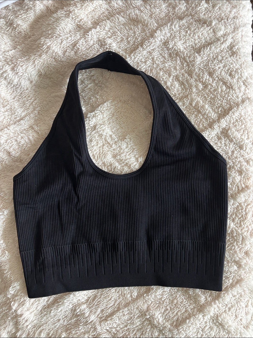 Cotton On Black Ribbed Halter Crop Tank